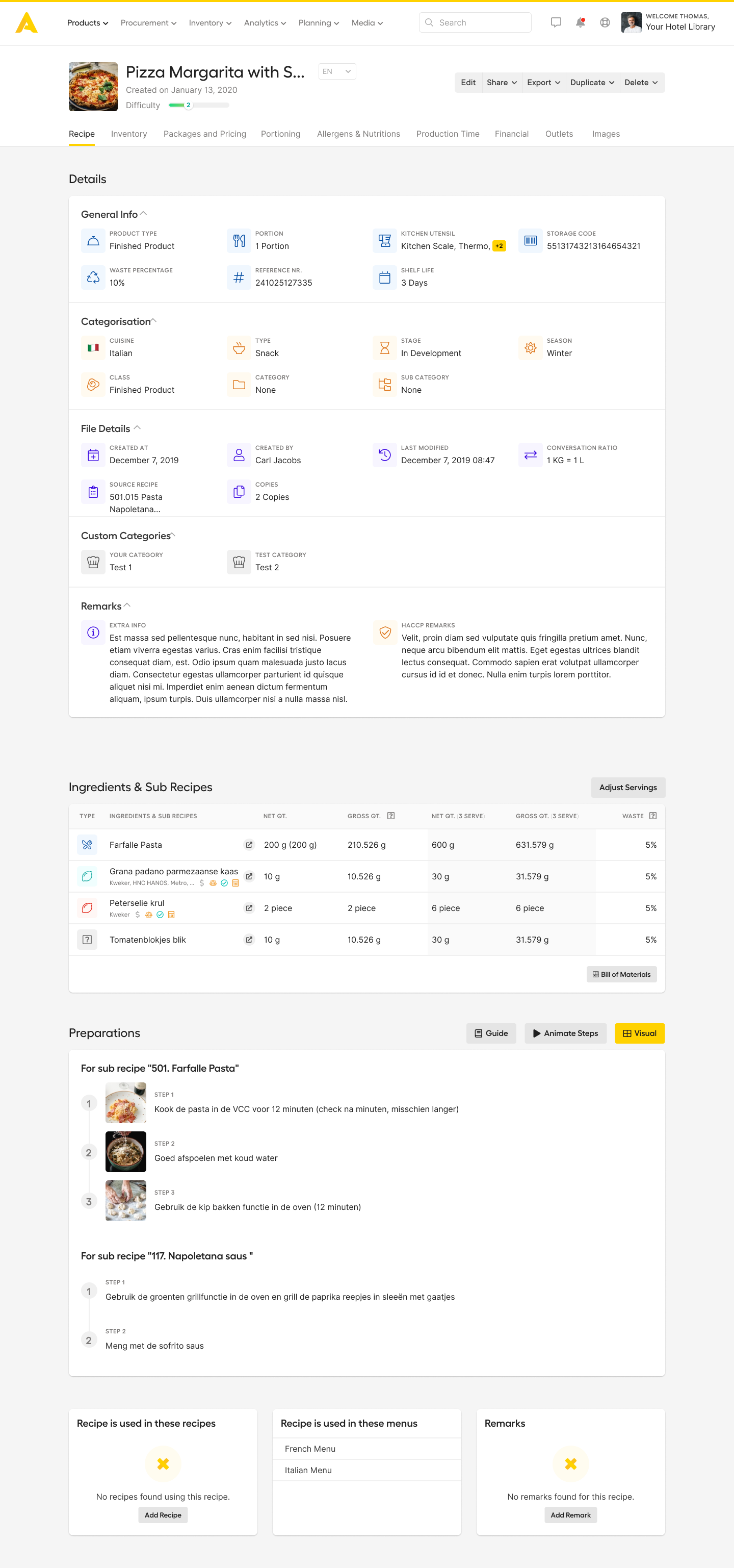 screenshot of Apicbase Restaurant Management